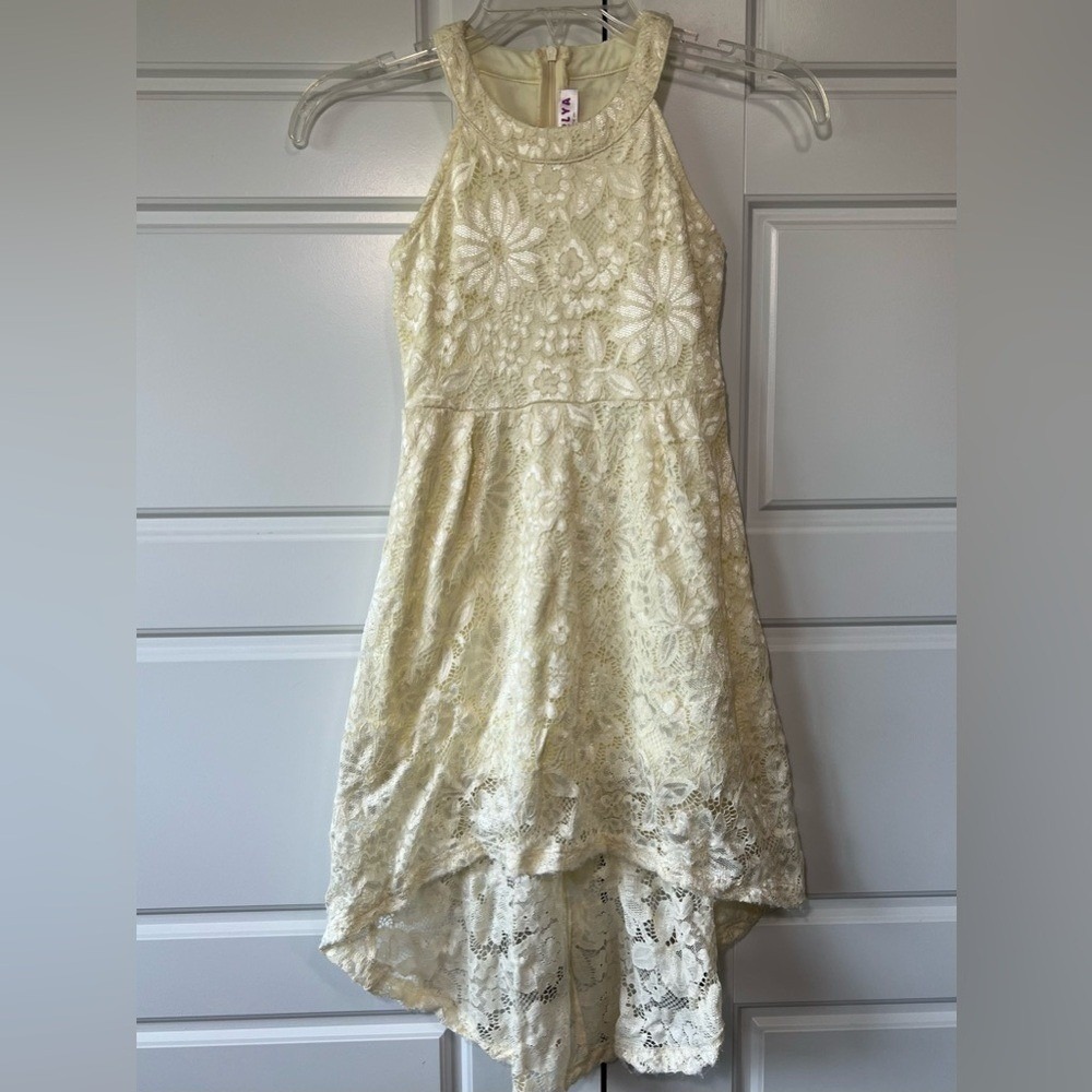 Gorlya Girls‎ Cream Lace High Low Party Dress Sleeveless Special Occasion Size 8